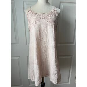 Valentina Naldi Blush Pink Linen Lace Dress Size Large Bridal Coquette Romantic